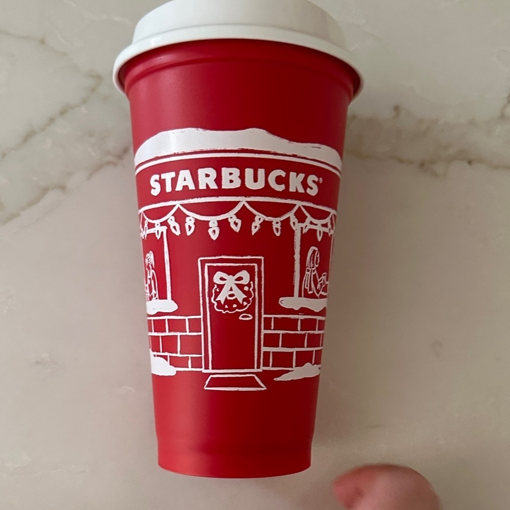 Starbucks Festive Red Cup with White Design